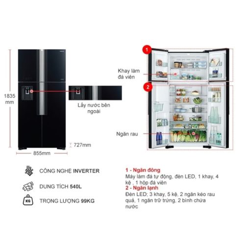 kich thuoc tu lanh 4 canh multi door inverter 540 lit hitachi r fw690pgv7x gbk