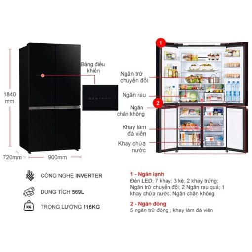Tủ Lạnh 4 cánh Multi door Inverter 569 Lít Hitachi R-WB640VGV0 GBK - Ảnh 4