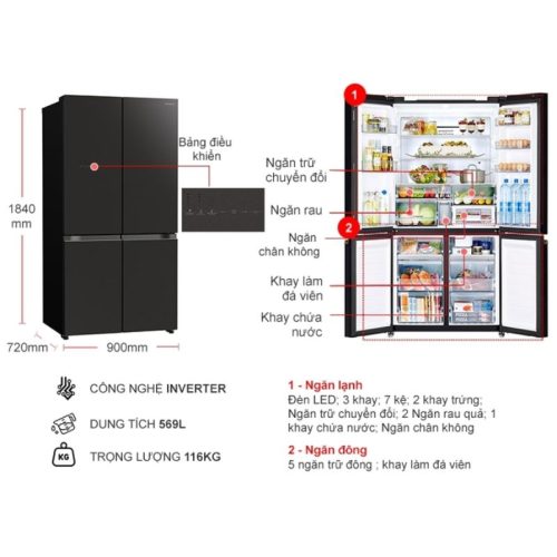 kich thuoc tu lanh 4 canh multi door inverter 569 lit hitachi r wb640vgv0 gmg