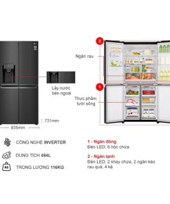 kich thuoc tu lanh 4 canh multi door inverter 570 lit lg gr d22mb