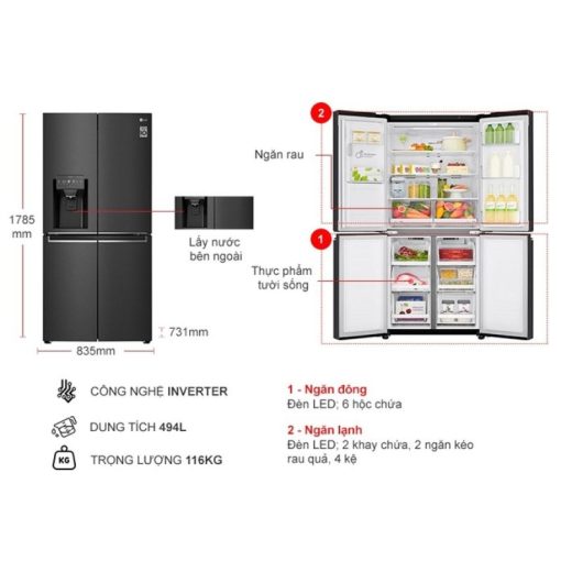 Tủ Lạnh 4 cánh Multi door Inverter 570 Lít LG GR-D22MB - Ảnh 4