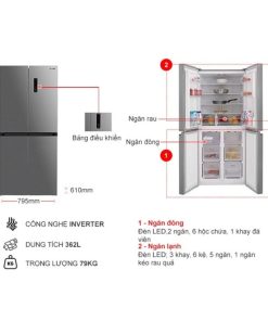 kich thuoc tu lanh 4 canh multi doors inverter 362 lit sharp sj fx420v sl