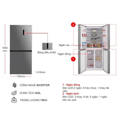 Tủ Lạnh 4 cánh Multi doors Inverter 362 Lít Sharp SJ-FX420V-SL - Ảnh 3