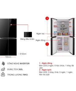 kich thuoc tu lanh 4 canh multi doors inverter 362 lit sharp sj fx420vg bk