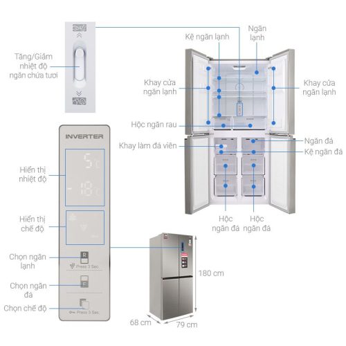 Tủ Lạnh 4 cánh Multi Doors Inverter 401 Lít Sharp SJ-FXP480VG-CH 7 kich thuoc tu lanh 4 canh multi doors inverter 401 lit sharp sj fxp480vg ch
