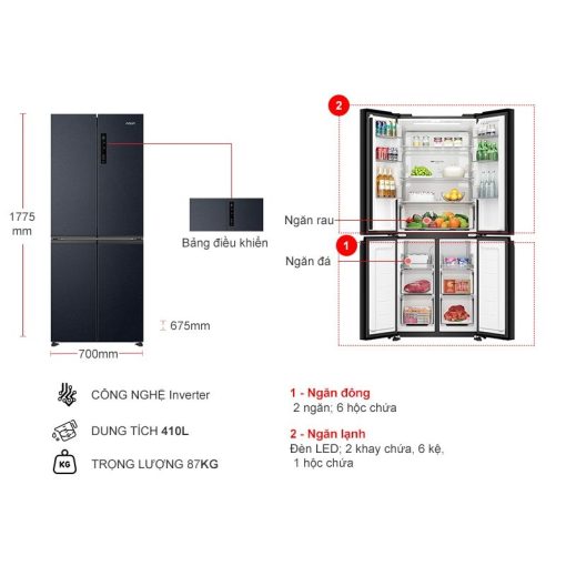Tủ Lạnh 4 cánh Multi doors Inverter 410 Lít Aqua AQR-M466XA(CBC) - Ảnh 3