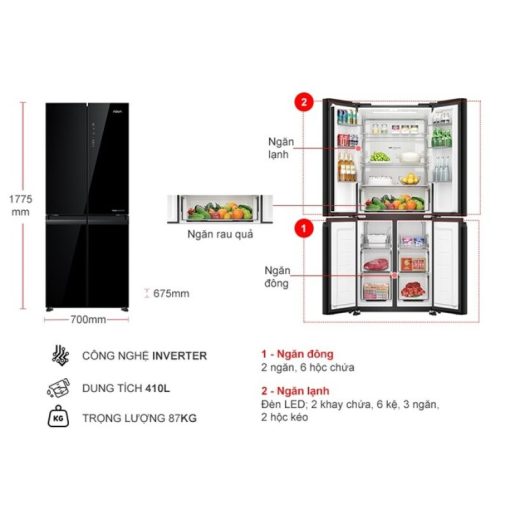 Tủ Lạnh 4 cánh Multi Doors Inverter 410 Lít Aqua AQR-M466XA(GB) - Ảnh 3
