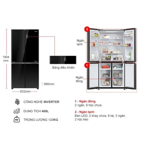 Tủ Lạnh 4 cánh Multi Doors Inverter 469 Lít Aqua AQR-M536XA(GB) - Ảnh 3