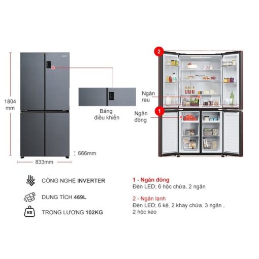 Tủ Lạnh 4 cánh Multi Doors Inverter 469 Lít Aqua AQR-M536XA(SL) - Ảnh 3