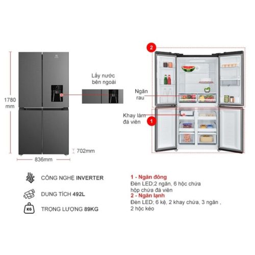 kich thuoc tu lanh 4 canh multi doors inverter 492 lit electrolux eqe4960a b
