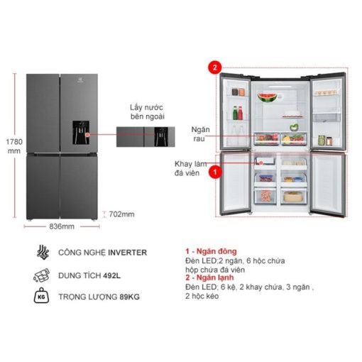 Tủ Lạnh 4 cánh Multi Doors Inverter 492 Lít Electrolux EQE4960A-B - Ảnh 3