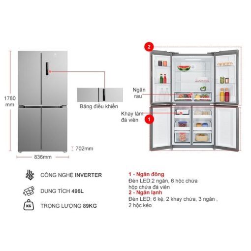 Tủ Lạnh 4 cánh Multi doors Inverter 496 Lít Electrolux EQE4900A-A - Ảnh 3
