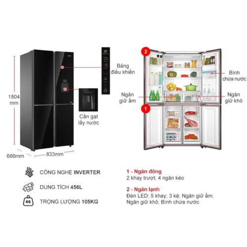 kich thuoc tu lanh 4 canh multi doors inverter 511 lit aqua aqr igw525em gb