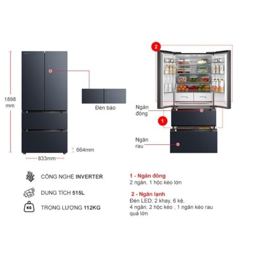 Tủ Lạnh 4 cánh Multi doors Inverter 515 Lít Toshiba GR-RF669WI-PGV(A9)-BG 7 kich thuoc tu lanh 4 canh multi doors inverter 515 lit toshiba gr rf669wi pgva9 bg