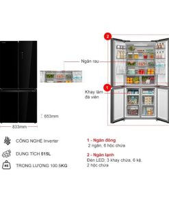 kich thuoc tu lanh 4 canh multi doors inverter 515 lit toshiba gr rf677wi pgv22 xk