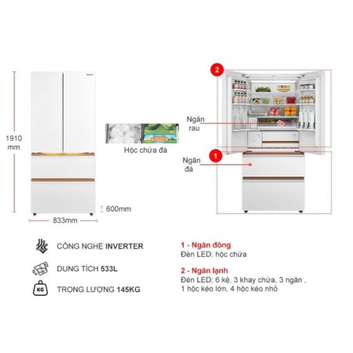 Tủ Lạnh 4 cánh Multi doors Inverter 533 Lít Toshiba GR-RF690WI-PGV(67) - Ảnh 3