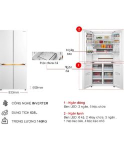 kich thuoc tu lanh 4 canh multi doors inverter 535 lit toshiba gr rf695wi pgv67