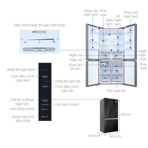 Tủ Lạnh 4 cánh Multi Doors Inverter 549 Lít Aqua AQR-IG636FM (GB) - Ảnh 3