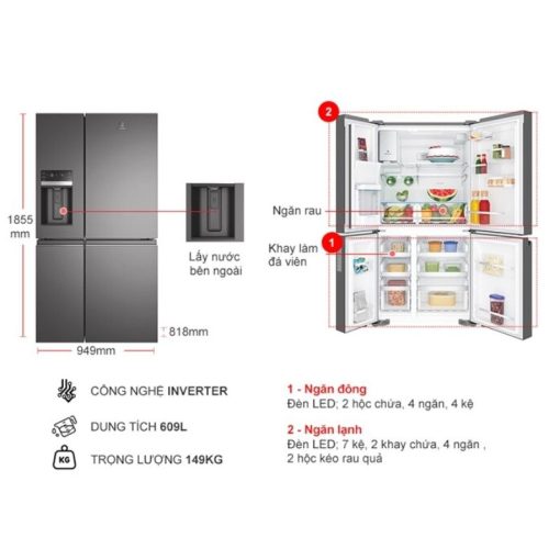 Tủ Lạnh 4 cánh Multi Doors Inverter 609 Lít Electrolux EQE6879A-B - Ảnh 3