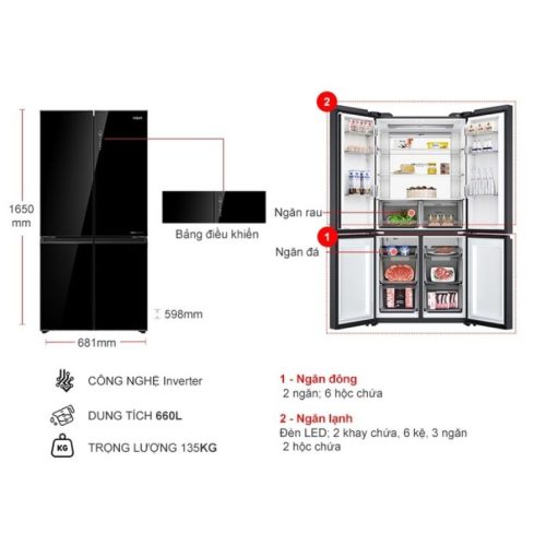 kich thuoc tu lanh 4 canh multi doors inverter 660 lit aqua aqr m727xagbu1