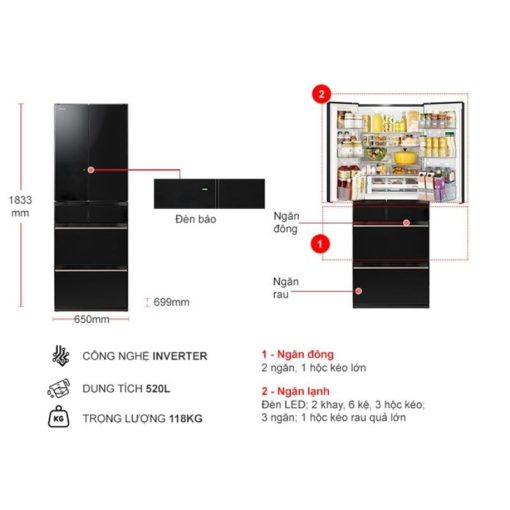 Tủ Lạnh 6 cánh Multi door Inverter 520 Lít Hitachi R-HW540RV XK - Ảnh 3