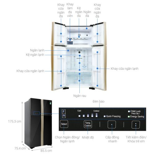 kich thuoc tu lanh hitachi inverter 509 lit r fw650pgv8 gbk