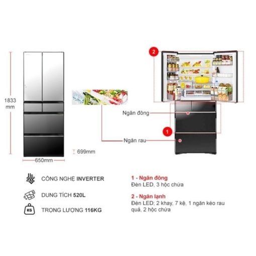 Tủ lạnh Hitachi Inverter 520 lít R-HW530NV X - Ảnh 4