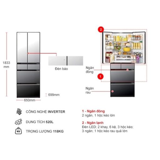 Tủ lạnh Hitachi Inverter 520 lít R-HW540RV X - Ảnh 2