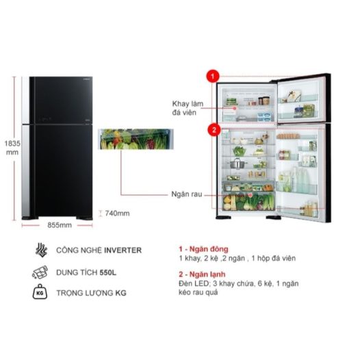 Tủ lạnh Hitachi Inverter 550 lít R-FG690PGV7X GBK - Ảnh 4