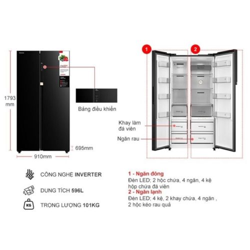 Tủ Lạnh 2 cánh side by side Inverter 596 Lít Toshiba GR-RS780WI-PGV(22)-XK 7 kich thuoc tu lanh2 canh side by side inverter 596 lit toshiba gr rs780wi pgv22 xk