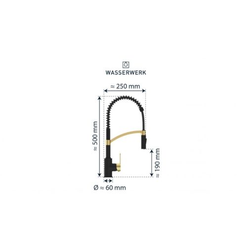 Vòi rửa bát Wasserwerk WK 3 black/matt gold, with spiral spring 700558 - Ảnh 4