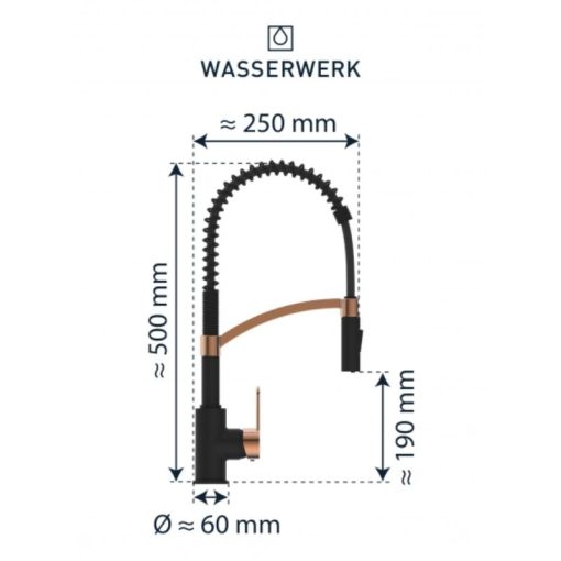 Vòi rửa bát Wasserwerk WK 3 black/rose gold with spiral spring 700557 - Ảnh 4