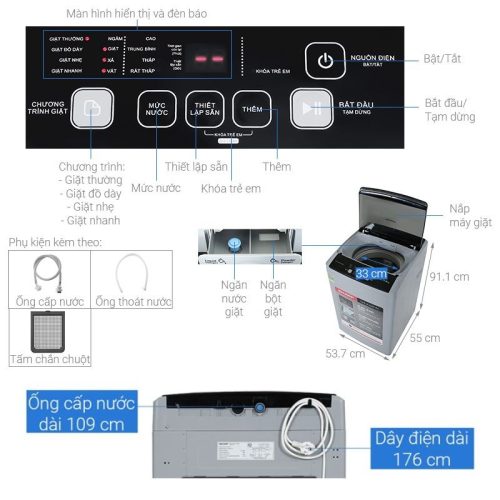 Máy giặt Sharp 7.5kg ES-Y75HV-S cửa trên 7 thong so may giat sharp 7.5kg es y75hv s cua tren