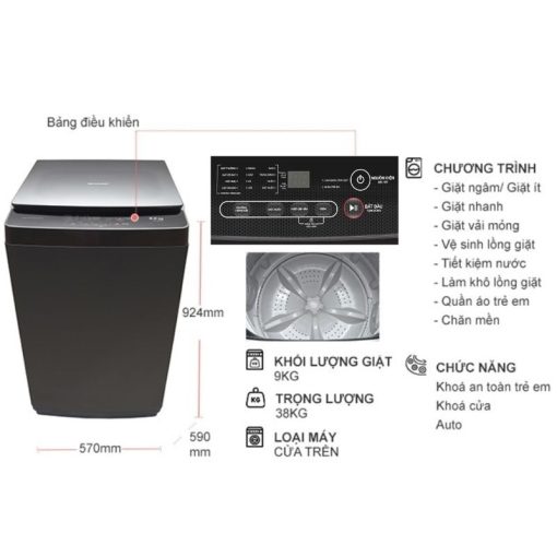 Máy giặt Sharp 9kg ES-Y90HV-S cửa trên - Ảnh 3