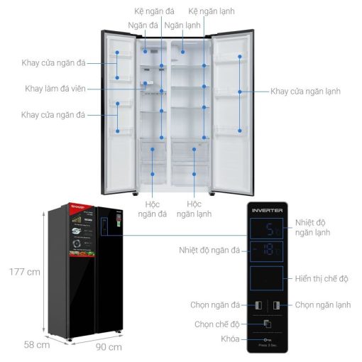 Tủ lạnh 2 cánh side by side 442 lít Sharp SJ-SBX440VG-BK - Ảnh 3