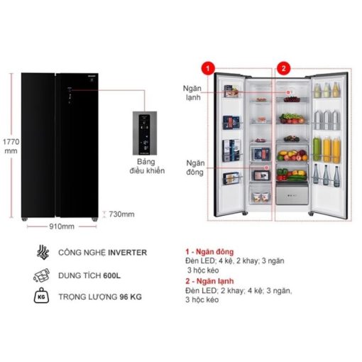 Tủ lạnh 2 cánh side by side 600 lít Sharp SJ-SBXP600VG-BK - Ảnh 2