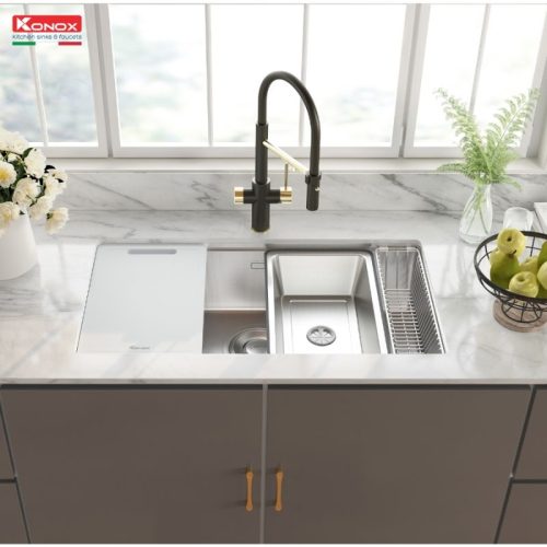 Chậu rửa bát inox 1 hố Konox TARI 8748SR 15 anh thuc te chau rua bat inox 1 ho konox tari 8748sr