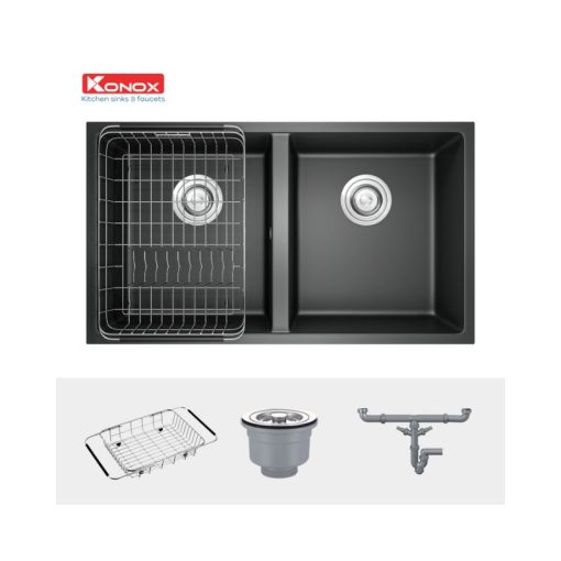 Chậu rửa bát Konox Granite Veloci 760D Black - Ảnh 3