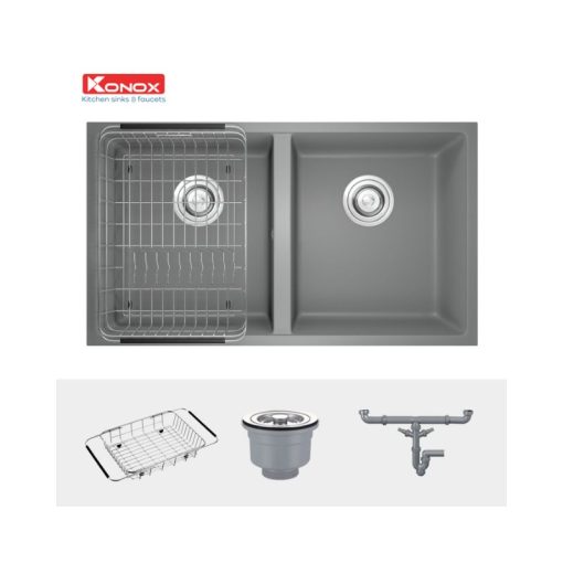 Chậu rửa bát Konox Granite Veloci 760D Grey - Ảnh 3