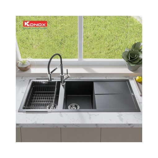 Chậu rửa bát Konox Granite Livello Smart 1160 Black - Ảnh 7