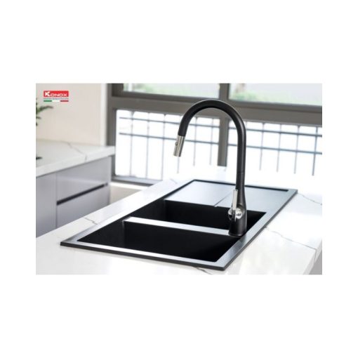 Chậu rửa bát Konox Granite Livello Smart 1160 Black - Ảnh 5