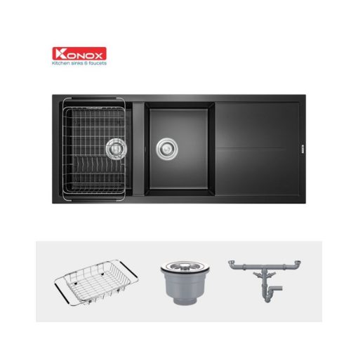 Chậu rửa bát Konox Granite Livello Smart 1160 Black - Ảnh 4