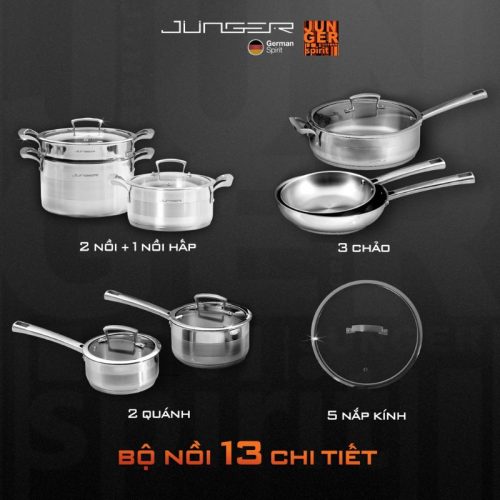Bộ nồi Inox Junger JC-100 cao cấp 13 chi tiết 7 chi tiet bo noi inox junger jc 100