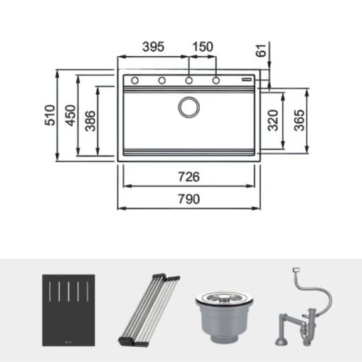 Chậu rửa bát đá 1 hố Konox Terra 790S Grey - Ảnh 4