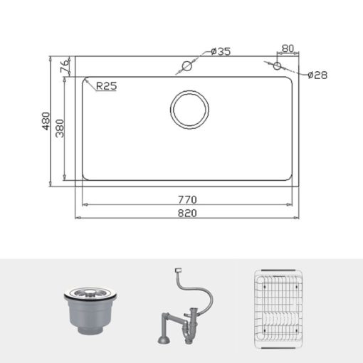 Chậu rửa bát inox 1 hố Konox KN8248SO Dekor - Ảnh 3