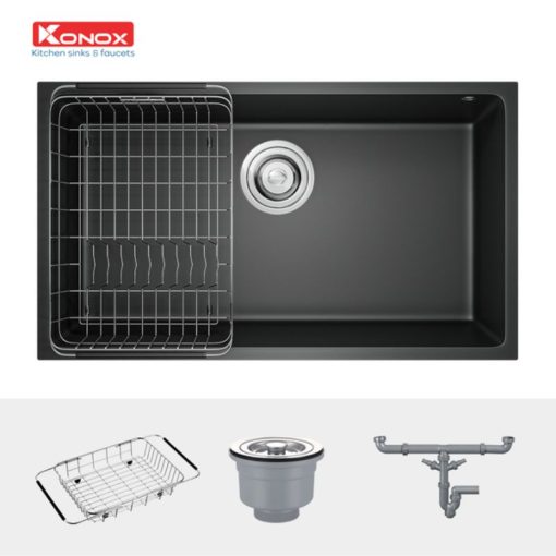 Chậu rửa bát đá 1 hố Konox Terra 790S Black - Ảnh 3
