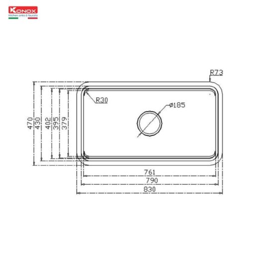 Chậu rửa bát đá 1 hố Konox KN8347SU Dekor Basic - Ảnh 4