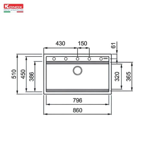 Chậu rửa bát đá 1 hố Konox Terra 860S Grey - Ảnh 3