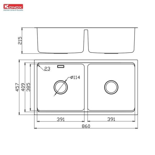 kich thuoc chau rua bat konox chong xuoc undermount sink kn8646du dekor basic