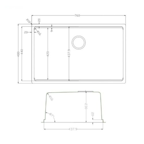 Kích thước chậu rửa bát Konox TARI 7648SM